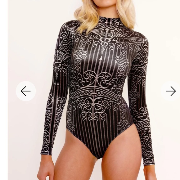 Blackmilk Tops - Blackmilk Wrought Velvet Long Sleeve Bodysuit